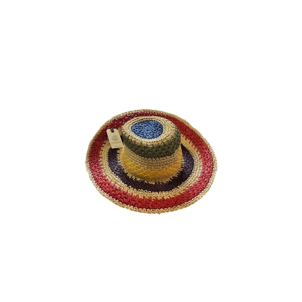 Triabasso Made In Italy Packable Straw Sun Hat Beach Multicolored Adjustable NWT
